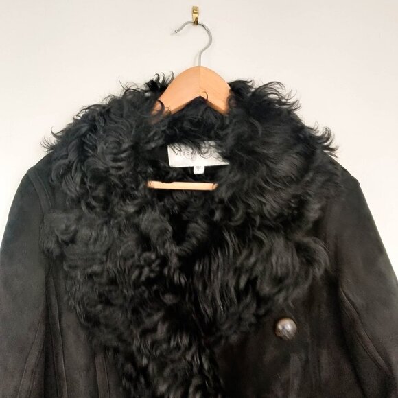 Veronica Beard Huntley Suede and Shearling Double Breasted Blazer in Black 6 - Picture 5 of 12